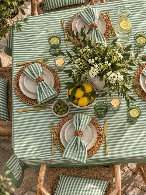 Fern Green Stripe Jaipuri Tablecloth
