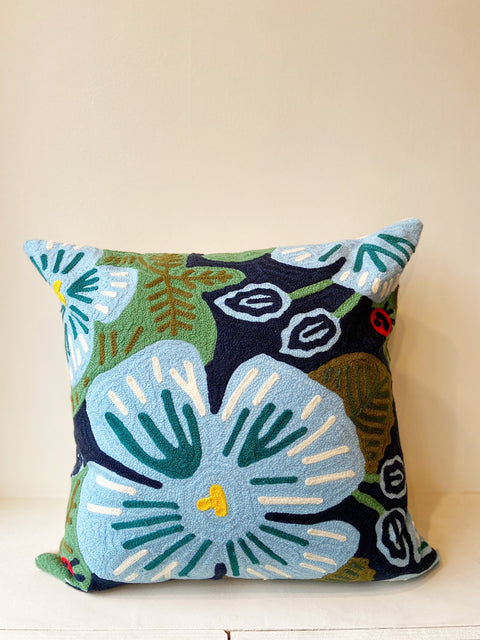 Wildflower Blue Poppies Aari Cushion Cover - House of Roya