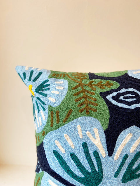 Wildflower Blue Poppies Aari Cushion Cover - House of Roya