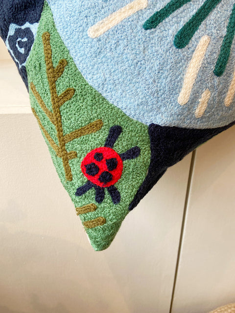 Wildflower Blue Poppies Aari Cushion Cover - House of Roya