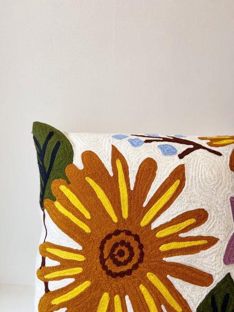 Wildflower Ochre Sunflowers Aari Cushion Cover - House of Roya