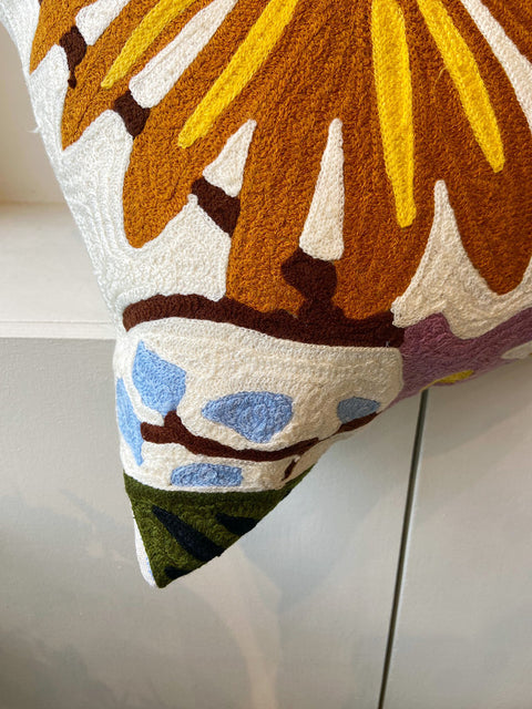 Wildflower Ochre Sunflowers Aari Cushion Cover - House of Roya