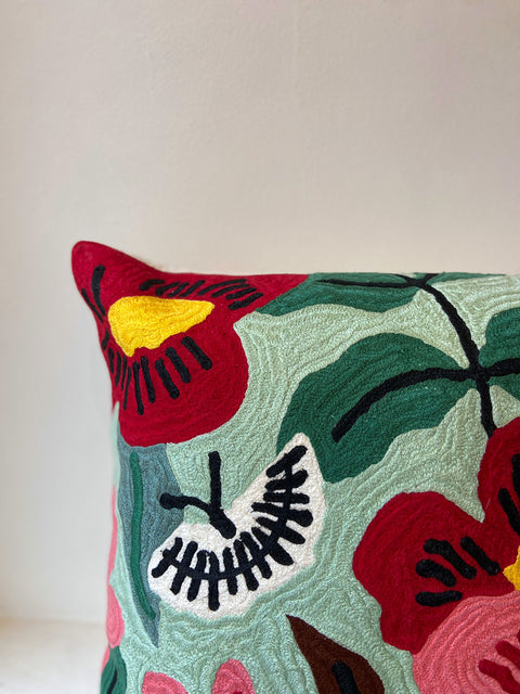 Wildflower Crimson Poppies Aari Cushion Cover - House of Roya
