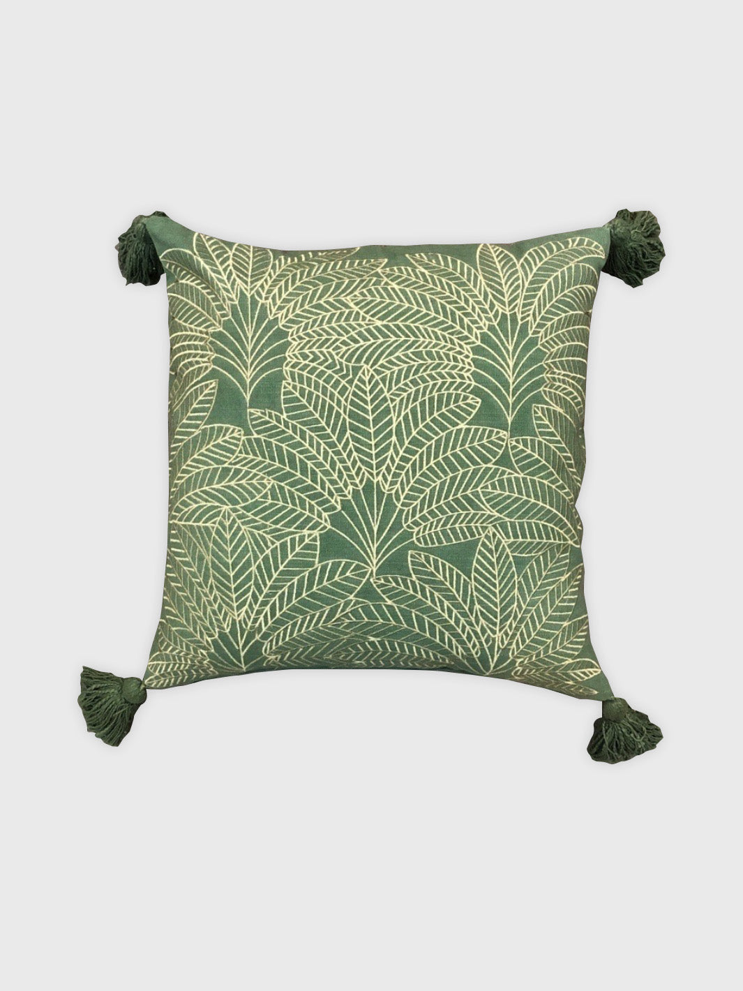 0215-Forest Green Cushion with Palm Leaf Pattern Cushion Cover