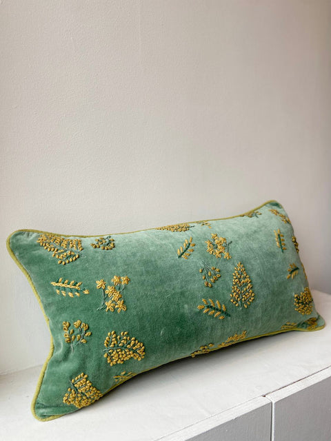 Green & Yellow Velvet Cushion Cover