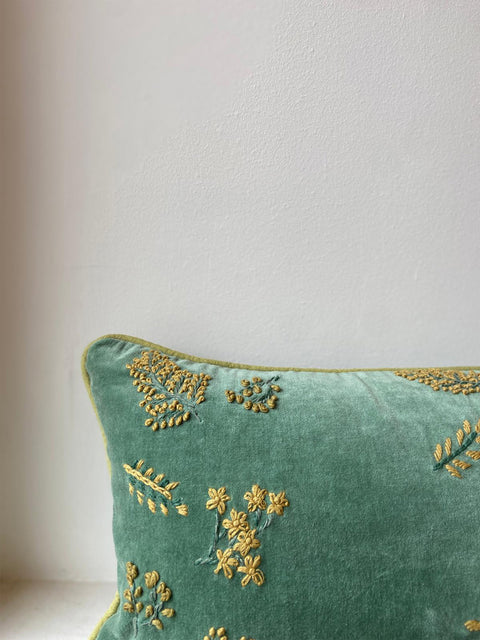 Green & Yellow Velvet Cushion Cover