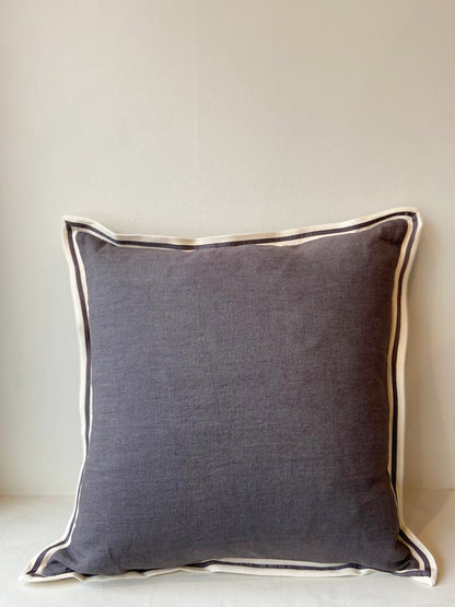 Grey Linen with Twill Ribbon Cushion Cover