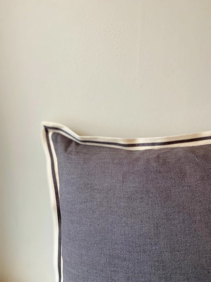 Grey Linen with Twill Ribbon Cushion Cover