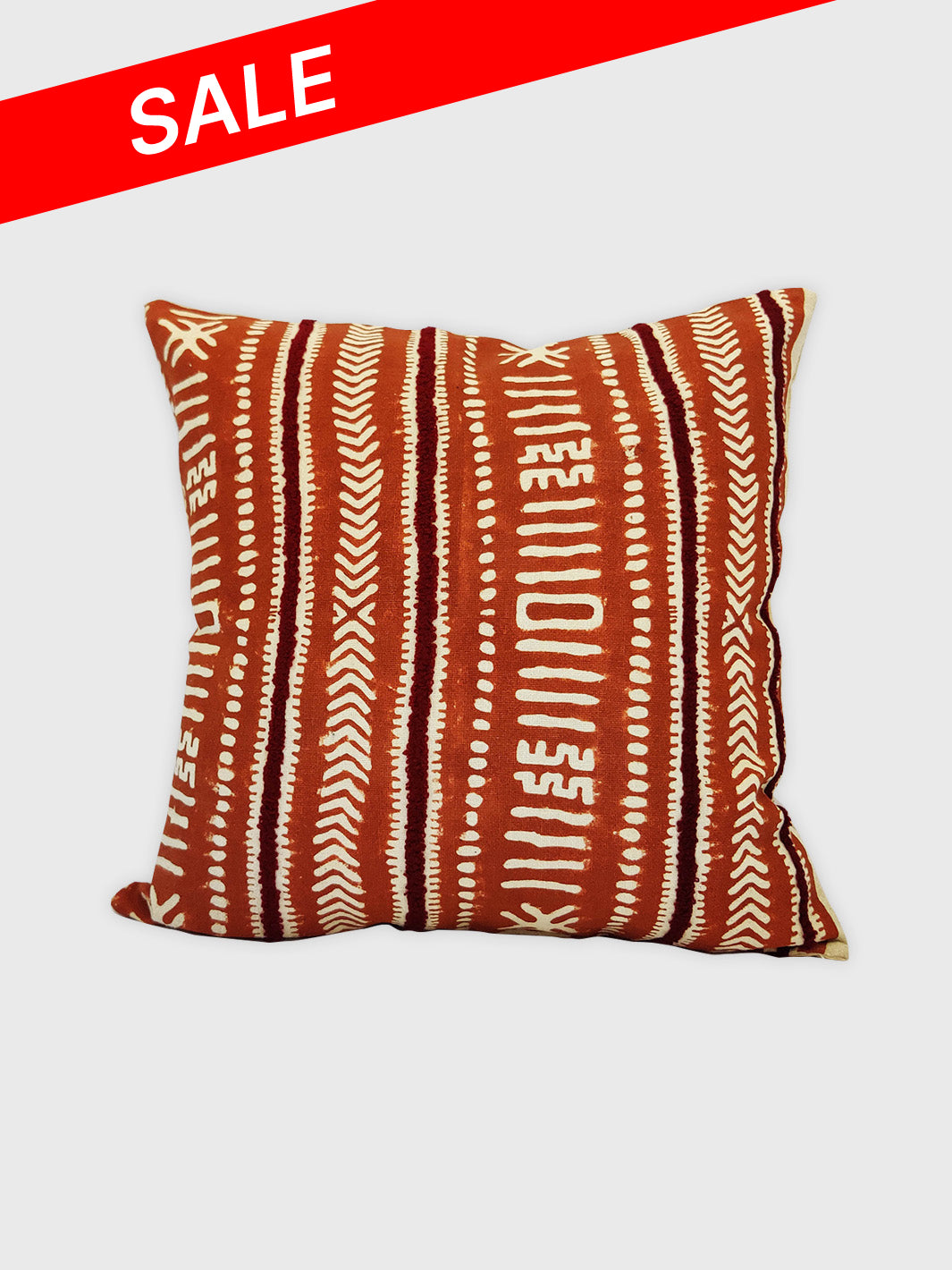 Tribal Hand Block Cushion Cover - Rust & Burgundy