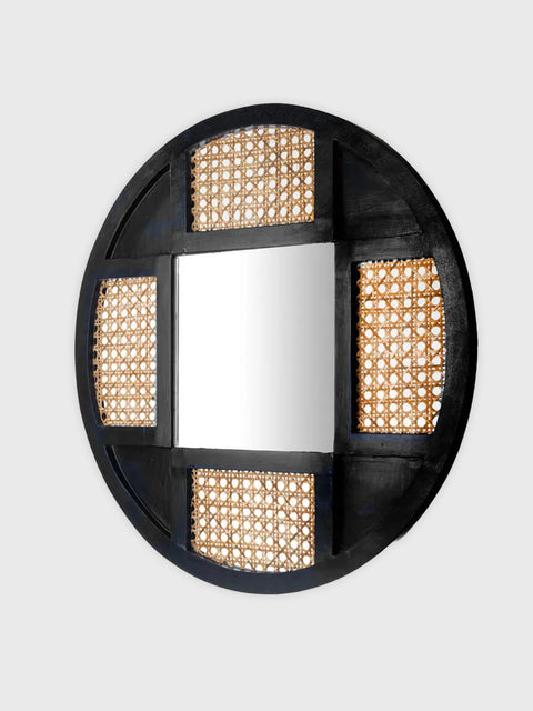 Rustique Black & Cane Mirror - House of Roya