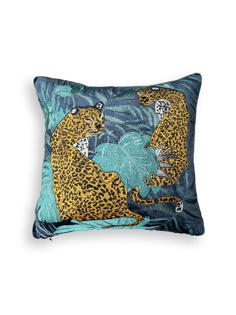 Leopard Velvet Cushion Cover - Blue - House of Roya