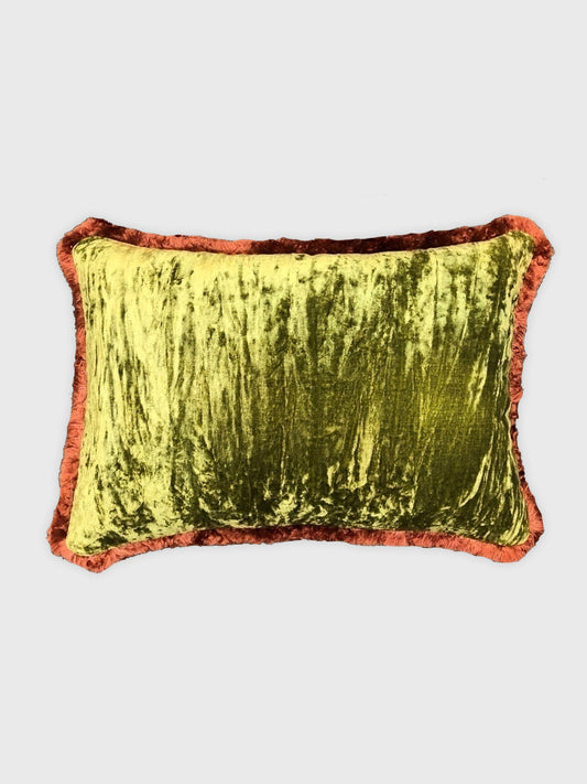 Moss Green Velvet with Copper Fringe Cushion Cover