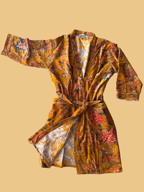 Ochre Velvet Kimono - House of Roya