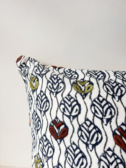 Orchard White Block Print Cushion