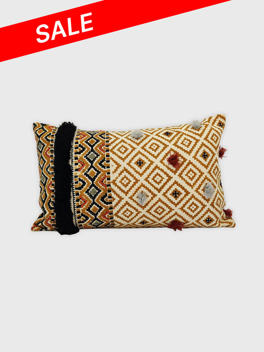 Diamond Hand Block with Sateen Embroidery Cushion Cover - Rust & Black