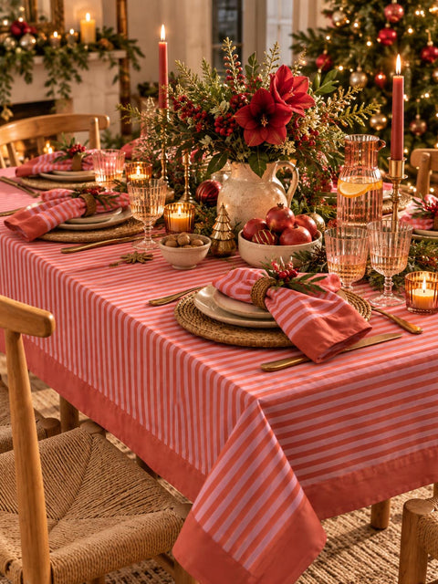 Pink/Red Stripe Jaipuri Tablecloth