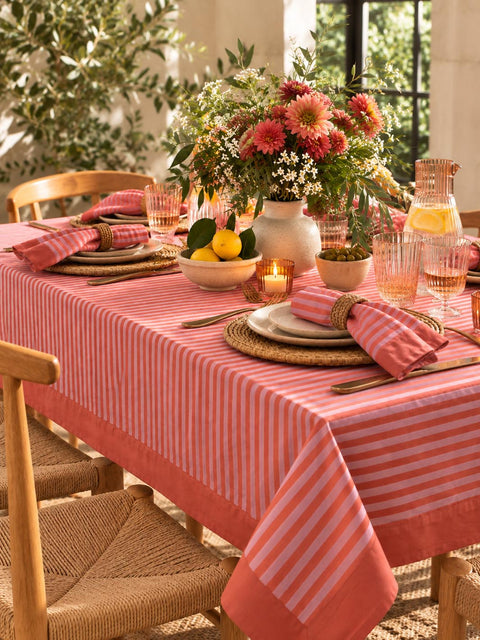 Pink/Red Stripe Jaipuri Tablecloth