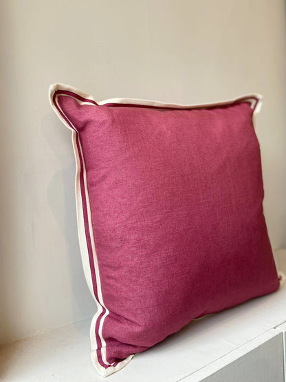 Red Linen with Twill Ribbon Cushion Cover