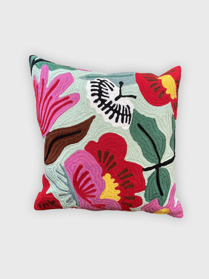 Poppy Flower Aari Cushion Cover - Multicolour