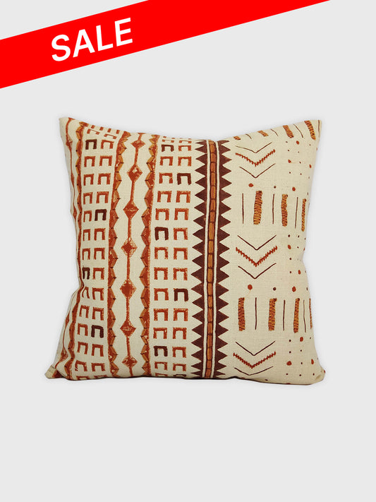 Hand Block Printed Cushion Cover - Rust & Cream