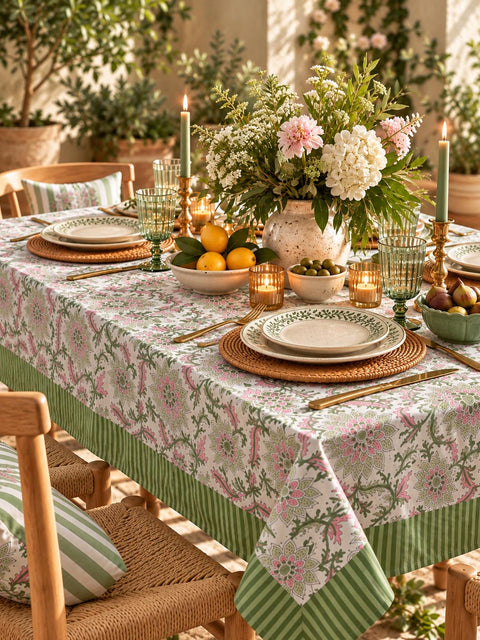 Sage & Blush Dahlia Jaipuri Tablecloth