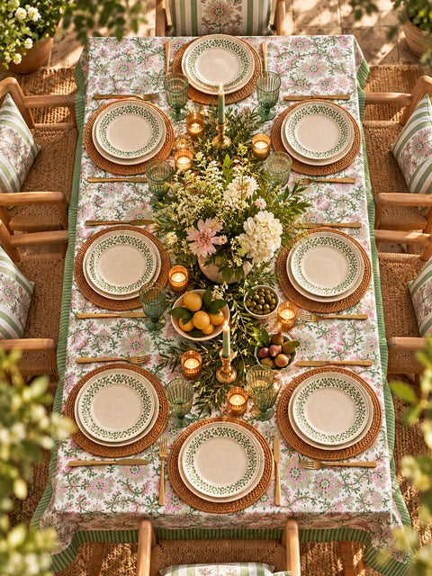Sage & Blush Dahlia Jaipuri Tablecloth