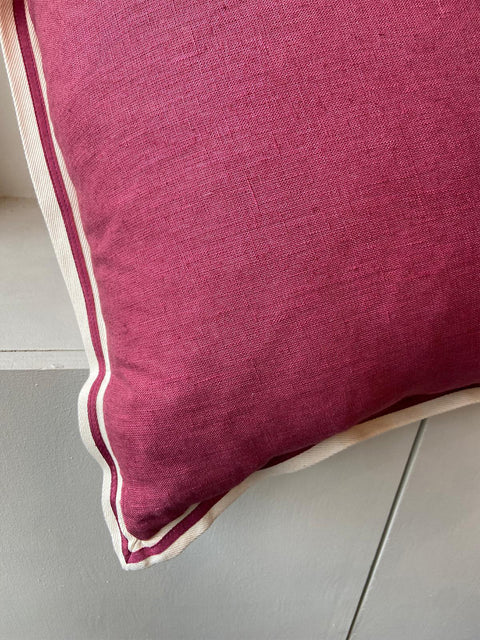 Red Linen with Twill Ribbon Cushion Cover - House of Roya