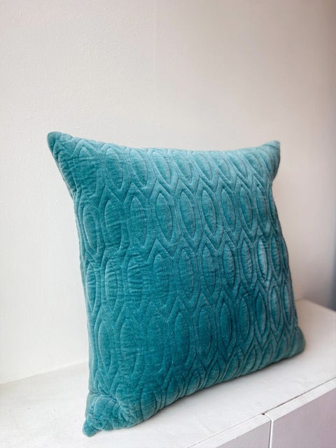 Quilted Velvet Teal Cushion Cover - House of Roya