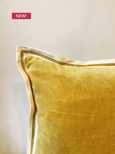 Ochre Velvet Cushion Cover | Luxury Twill Trim - House of Roya