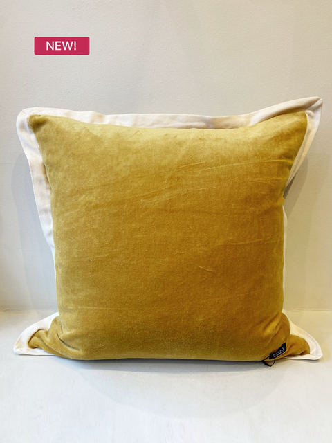 Ochre Velvet Cushion Cover | Luxury Twill Trim - House of Roya