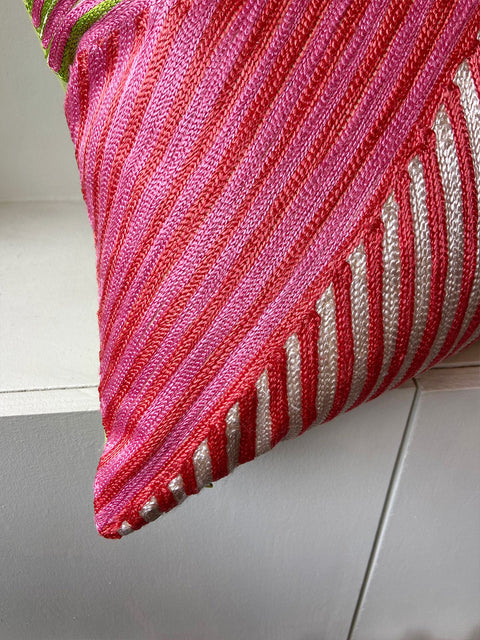 Pink and Lime Green Diamond Pattern Cushion Cover - House of Roya