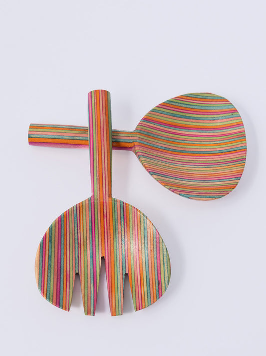 Stripe Wooden Salad Servers