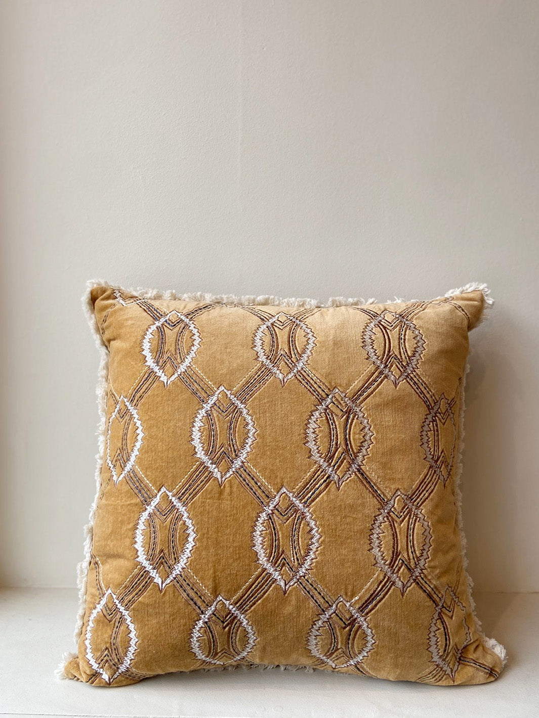 Tan  Velvet Cushion Cover with Contrasting Stitch