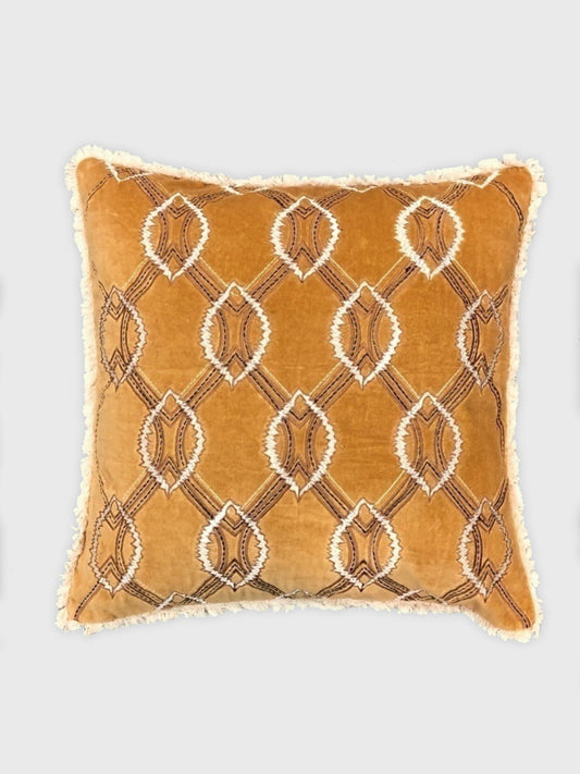 0215-Tan  Velvet Cushion Cover with Contrasting Stitch