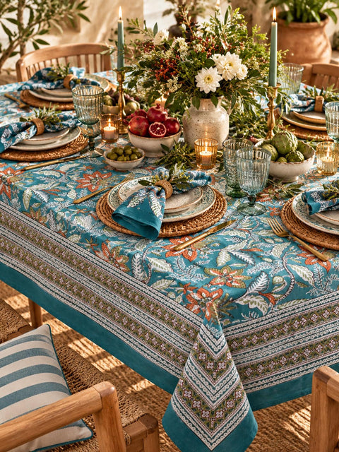 Teal Reverie Jaipuri Tablecloth