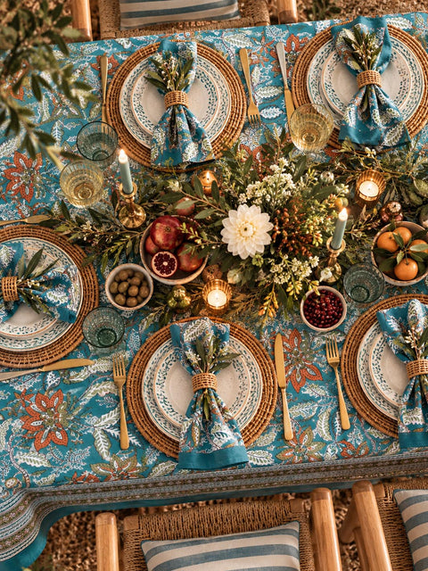 Teal Reverie Jaipuri Tablecloth