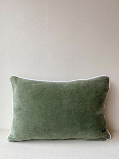 Whispering Greens Embroidered Velvet Cushion Cover - House of Roya