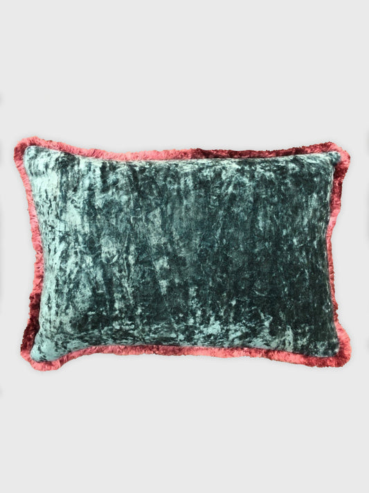 Teal Velvet with Plum Fringe Cushion Cover