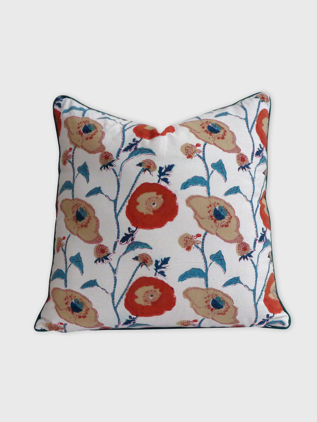 White Poppy Cushion Cover - Multicolour