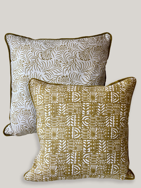 Zeenat Dual Pattern Linen Cushion Cover - House of Roya