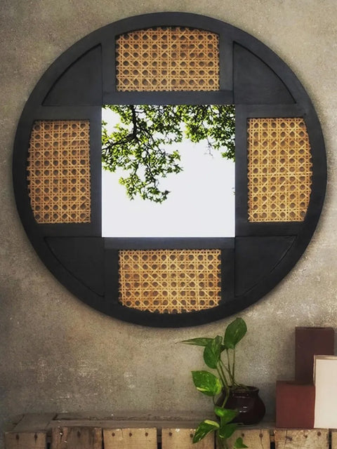 Rustique Black & Cane Mirror - House of Roya